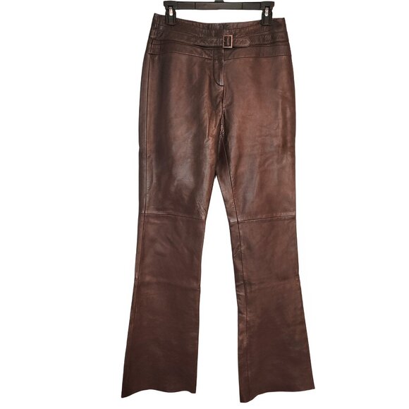 Cache Vintage Genuine Lamb Leather Flare Bootcut Pants - Picture 1 of 6